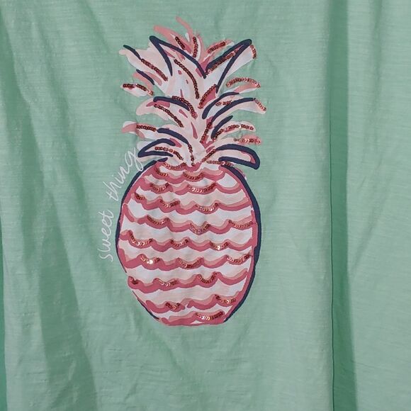Kim Rogers Curvy mint green tshirt with pink pineapple  Sz 3X - Picture 2 of 4